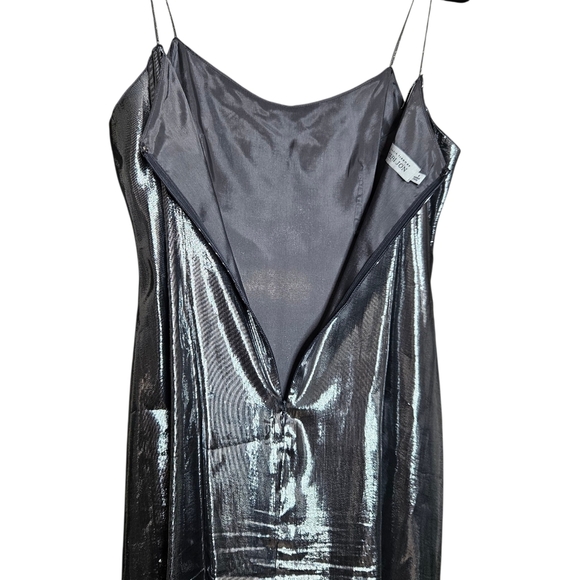 Rickie Freeman for Teri Jon Silver Metallic Slip Dress Silk Blend Size 8 - Picture 8 of 11